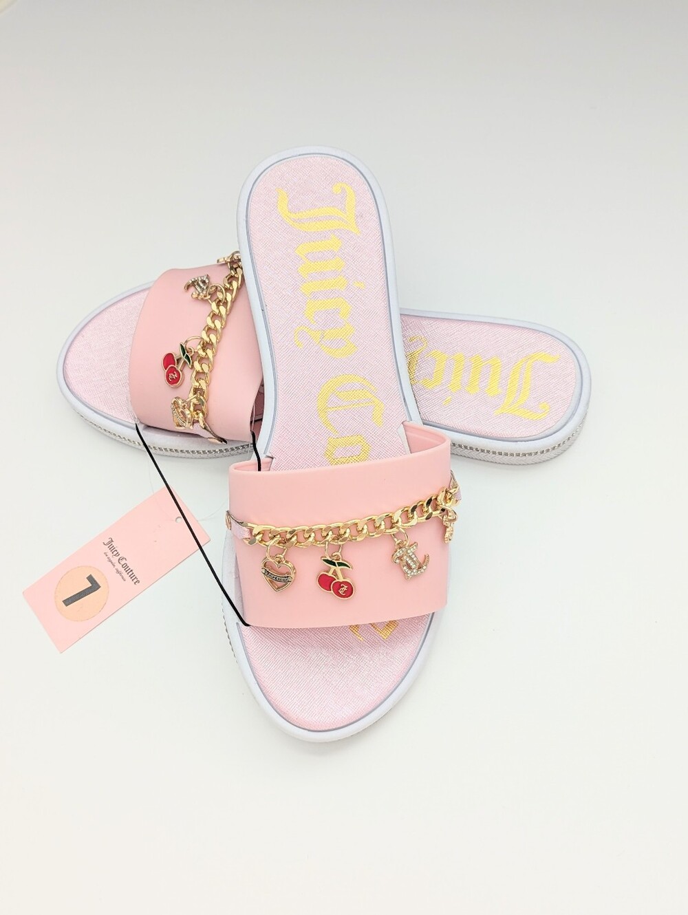 Juicy Couture (7M) JC-Yaretta Pink Slides/Flats/Sandals w/Gold Chain Charms - Picture 2 of 11